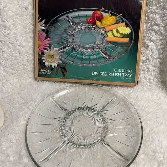 Anchor Hocking CANFIELD CLEAR Glass Diamond Design Cut Base 11" 5-PART RELISH - Picture 7 of 7